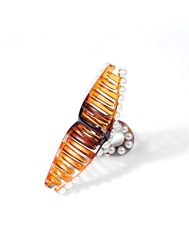 Image of Lilly & Sparkle Brown Pearl Studded Hair Claw Clips ||Big Size Clutcher For Womens And Girls