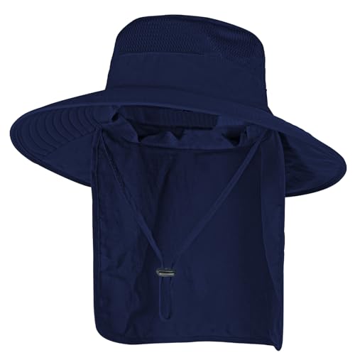 Image of Sun Hats for Men Women Fishing Hat UPF 50+ Breathable Wide Brim Bucket Hats Summer UV Protection Safari Hat with Neck Flap