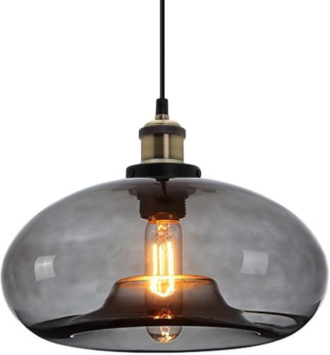 ZTTECH Suspension en Verre Gris Fumé 28 cm Style Industriel et Vintage Idéale pour Îlot de Cuisine Chambre ou Salle à Manger Hauteur Réglable Compatible...