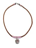 Gargantilla de cuero con Colgante de Cuarzo Rosa y Plata. Largo: 40 cms.