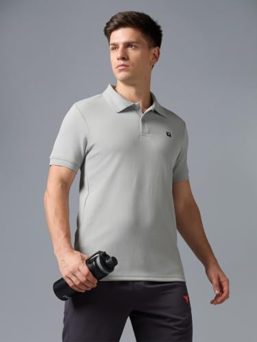 Image of TECHNOSPORT Men's Regular Fit Half Sleeve Polo T-Shirt with Collar, ELASTO Plus Quick Dry Moisture Wicking Polo Tee for Gym Sports Golf and Casual Wear