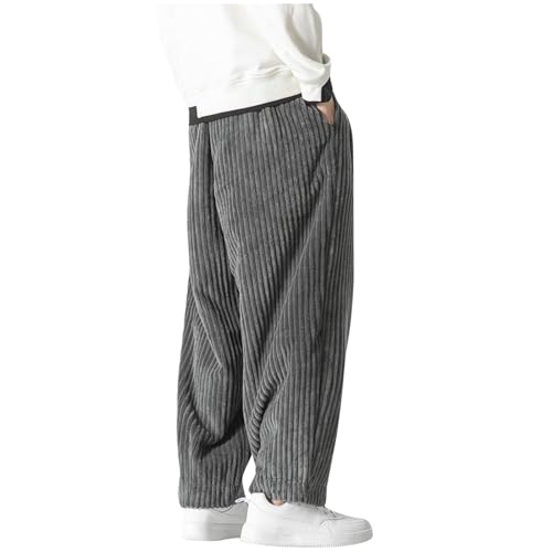 Men's Corduroy Harem Pants Elastic Waist Drawstring Casual Pants Fashion Sweatpants Loose Long Trousers with Pockets3