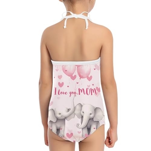 Image of Cute Backless One Piece Swimsuits for Girls Adjustable Halter Strap Bathing Suit Beach Swimwear for Girls