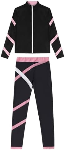 Hansber Kids Girls Figure Skating Long Sleeve Jacket with Pants Set 2 Piece Yoga Running Gym Training Workout Set 3 31DX5uwTneL. AC