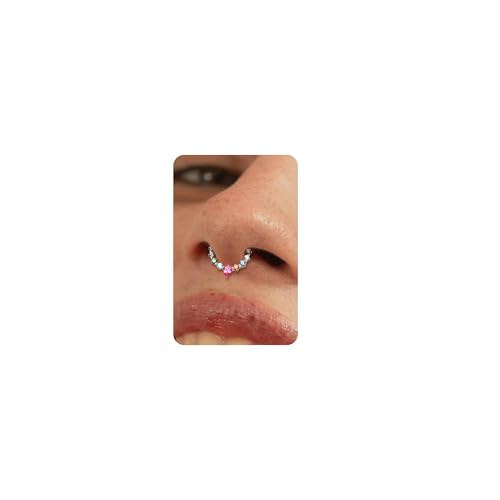BodyBonita 16G Septum Rings Jewelry - Cubic Zirconia Luxe 316L Stainless Steel Hinged Nose Rings Hoops for Women Conch Piercing Jewelry Tragus Daith Helix Earring 14K Gold Plated/Silver 8 mm/10 mm