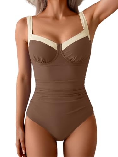 Image of B2prity Women's One Piece Swimsuits Tummy Control Bathing Suits Push Up Swim Suit Color Block Swimwear