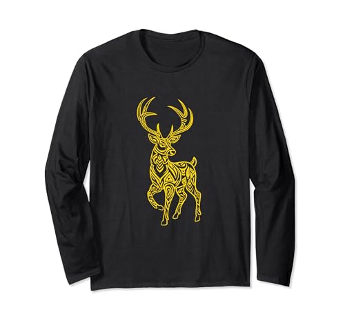Stag tribal deer tattoo design nature motif wildlife Long Sleeve