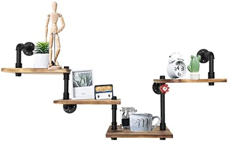 Mdjwjj Industrial Pipe Shelves Wall Mounted Rustic Floating Shelves 4 Layer Ladder Hanging Bookshelf DIY Pipe Shelving for Bedroom Office Kitchen