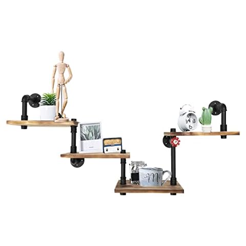 Mdjwjj Industrial Pipe Shelves Wall Mounted Rustic Floating Shelves 4 Layer Ladder Hanging Bookshelf DIY Pipe Shelving for Bedroom Office Kitchen Cover