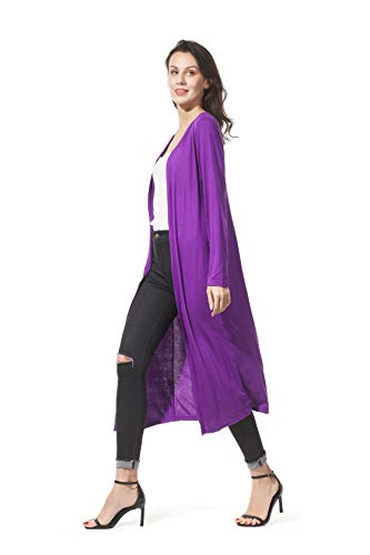 Image of Women's Solid Sweater Essential Duster Long Cascading Open Front Lightweight Blue Cardigan