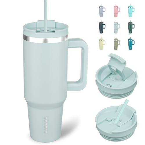 Image of BJPKPK 40 oz Insulated Tumbler With Lid And Straw Stainless Steel Tumblers Cup With Handle For Women And Men,Blue Haze