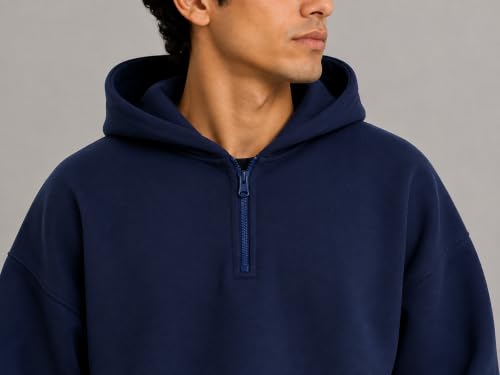 Image of Half Zipper Solid Hoodie for Men | Sweatshirt for Men