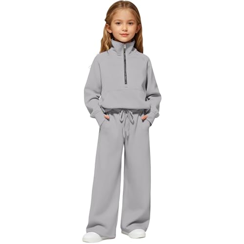 Girls Half Zip Sweatsuit 2 Piece Sweatshirt Pants Set Long