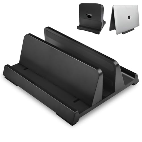 Vertical Laptop Stand Holder, ABS Organizer with Adjustable Dock, All in 1 Design Space-Saving, Sturdy Laptop Computer Holder for PC up to 17.3 inches, MacBook, Mini PC, Pad, Phone (Black, 1 Slot)