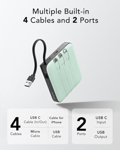 VRURC Powerbank 20000mAh Power Bank mit Kabel Klein USB C 22.5W QC3.0 Schnelles Aufladen Tragbares Ladegerät Externe Handyakkus Klein Aber Stark mit LED-Anzeige für iPhone Huawei Smartphones (Grün) 2