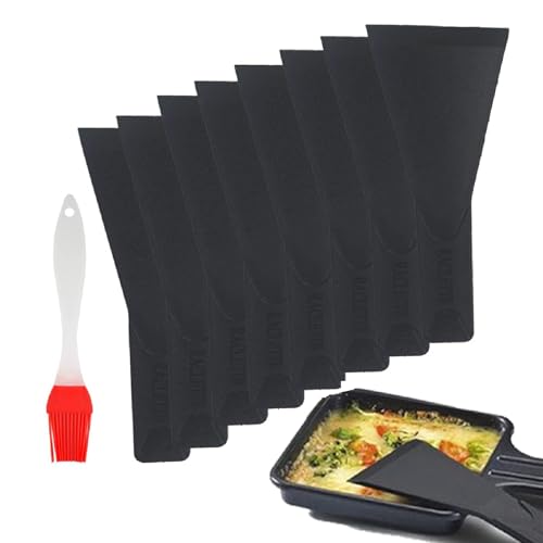 Raclette Schieber,Raclette Spatel,Raclette Pfannenwender Küchenwerkzeuge,8PCS Küchenutensilien für Antihaft Pfannen Käse Grills Gourmet Bretter Bratpfannen Fondue (Schwarz+)