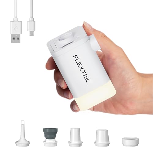 FLEXTAILGEAR 4.5kpa Air Pump for Inflatables, Protable Air Mattress Pump with LED Light,4800mAh Rechargeable Battery,Rapid in/Deflation with 300 L/min Airflow for Air Mats,Swimming Rings,Vacuum Bags