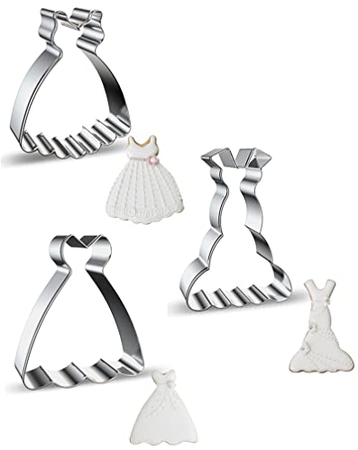 Large Size Dress Shaped Cookie Cutters Set Of 3 Pcs, Stainless Steel Fondant Cutters: Sleeveless Mermaid Dress 4.7 In 1 Pc + Strapless Princess Dress 4.3 In 1 Pc + Suspenders Wedding Dress 4.4 In 1 Pc #TOP5