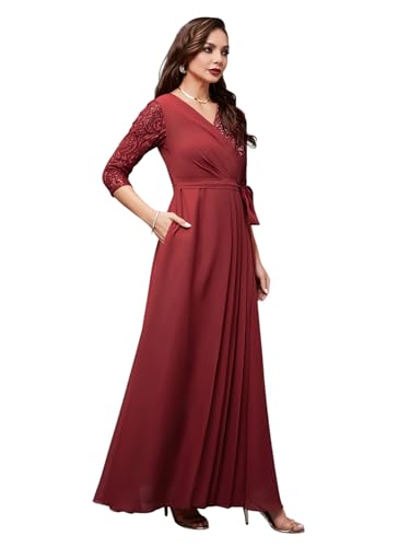 Image of Miss Chase Women's Floral Printed Relaxed Fit V-Neck 3 /4th Sleeve Maxi Dress