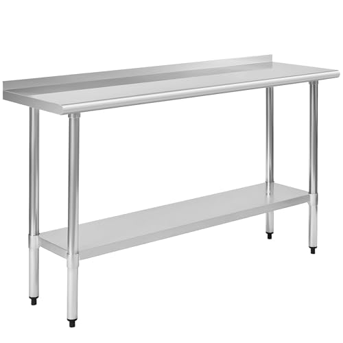 Stainless Steel Work Table 18 x 60 Inch, NSF Commercial Prep Table with Undershelf, Heavy Duty Food Prep Workstation with Backsplash