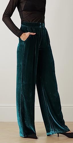 loveimgs Women's Casual Elastic High Waist Velvet Long Pants Wide Leg Palazzo Lounge Pants with Pockets3