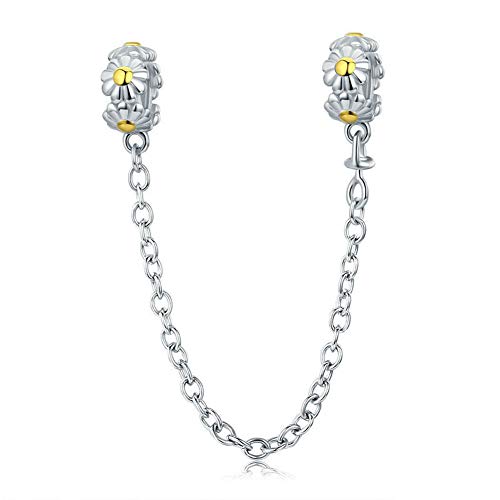 Image of ARTCHARM Heart Safety Chain Charm 925 Sterling Silver Beads fit European Charms Bracelet & Necklace