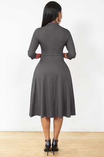 Image of Nmoder Casual Dresses for Women Semi Formal Fit and Flare 3 /4 Sleeve A-line Church Work Dress with Pockets