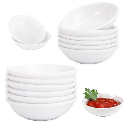 Bols à Sauces, 12 Pièces Rond Bols à Sauce Soja, Plastique PET Blanc à Trempette, Réutilisable Petit Bolss, Dessert, pour Dessert, Pâtes, Nouilles, Riz, Salade,...