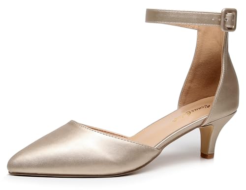 VenusCelia Women's Easy Going Strap Pump Kitten Heel Shoe
