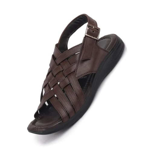 Image of FAUSTO Mens Leather Woven Sandals | Adjustable Buckle Closure | Ethnic Comfort Footwear For Daily Use, Office & Outdoor Wear | All-Day Comfort With Soft Insole