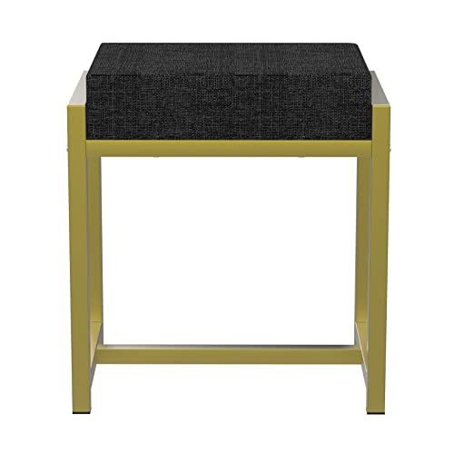 Algherohein Modern Vanity Stool For Makeup Room，Black Ottoman Chairs For Vanity Gold Metal Frame Foot Stool Dressing Make Up Vanity Bench For Bedroom Living Room Office 19 Inch Tall #TOP4