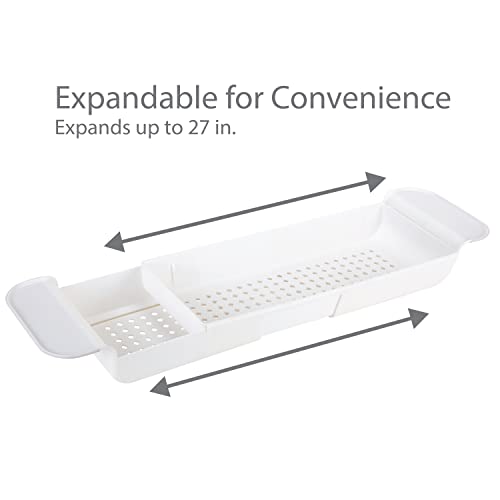 Bath Bliss Expandable Bathtub Caddy | Non-Slip | Over The Tub | 21-27 inch | Tub Tray | Bathroom Storage and Organizer | Shelf | Hold Soaps and Towels | White - Thumbnail 4