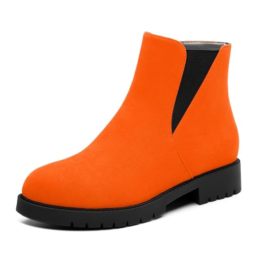 Womens Round Toe Low Chunky Heel Chelsea Ankle Boots, Chelsea Booties with Zipper and Elastic for Women 1