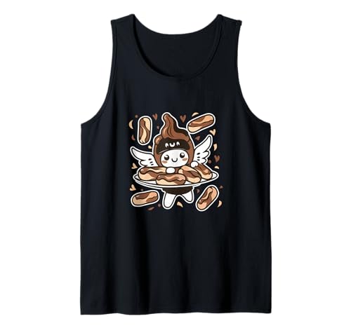Cute Anime Character Holding Chocolate Pastry Platter Eclair Tank Top