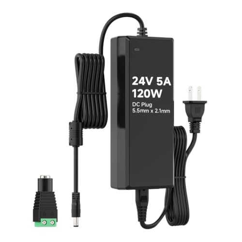 BTF-LIGHTING 24V 5A 120W Power Supply Adapter ETL Listed 100-240V AC to 24V DC Converter Class 2 Power Supply 5.5x2.1mm Jack for Low Voltage LED Strip Lights CCTV Router Electronics
