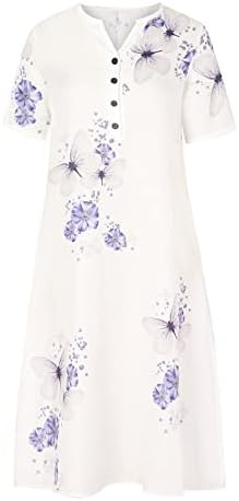 Women Casual Loose Butterfly Printing V-Neck Sundress Short Sleeve Button Down with Pockets Long Maxi Dress 4 Women Casual Loose Butterfly Printing V-Neck Sundress Short Sleeve Button Down with Pockets Long Maxi Dress