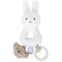 Kids Preferred Miffy Baby Ring Rattle Soft Plush Material, Crinkle, Rattle Toy with Bumpy Ring Teether, Embroidered Details, Ages 0 Months & up