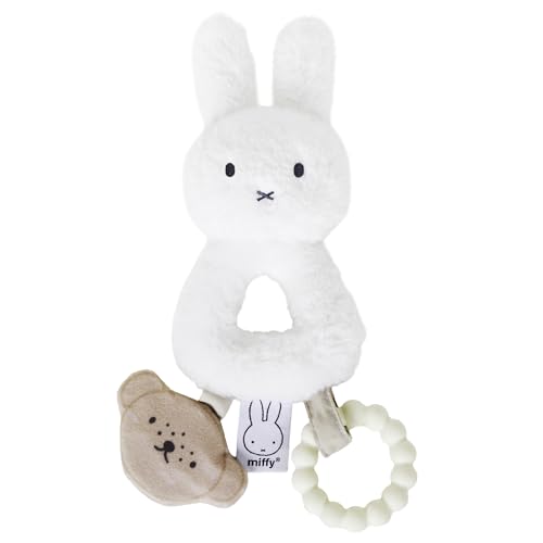 Kids Preferred Miffy Baby Ring Rattle – Soft Plush Material, Crinkle, Rattle Toy with Bumpy Ring Teether, Embroidered Details, Ages 0 Months & up