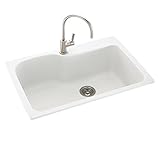 Swanstone KS03322SB.010 Solid Surface 1-Hole Drop in Double-Bowl Kitchen Sink, 33-in L X 22-in H X 10-in H, White