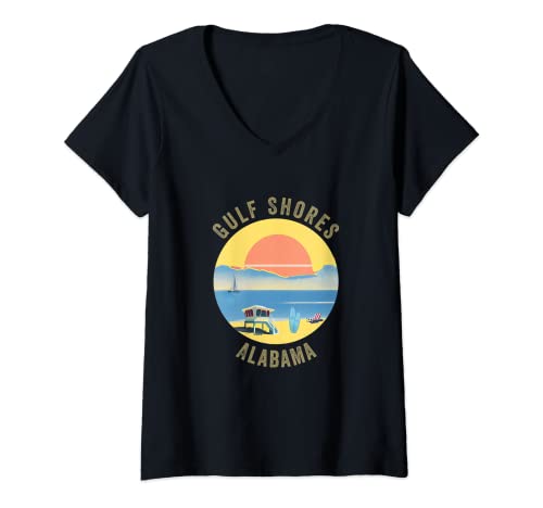 Mujer Gulf Shores Souvenir Apparel – Retro Vintage Gulf Shores Camiseta Cuello V