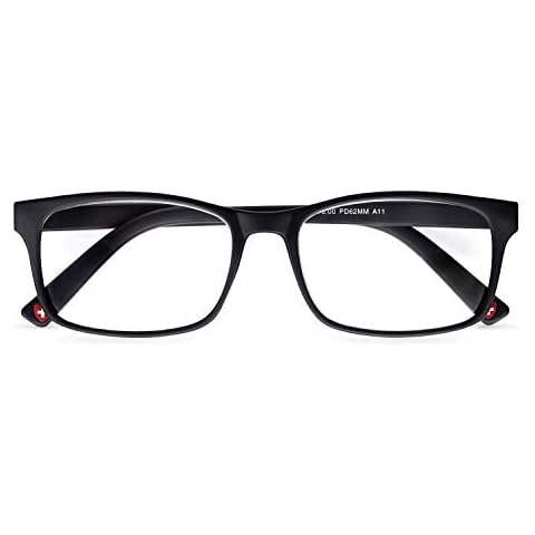 Mens Reading Glasses Womens Reading Glasses 1 1.5 2.0 2.5 3 3.5 | Reader Glasses, Black Frame Spectacles Square Rim| Trendy Eyeglasses Spectacles Geek Nerd Style Sold in UK Opticians (+3.50) Cover