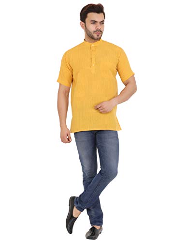 Image of LATEST CHIKAN Men's Cotton Regular Striped Short Kurta Half Sleeves - NP-SK-PNT