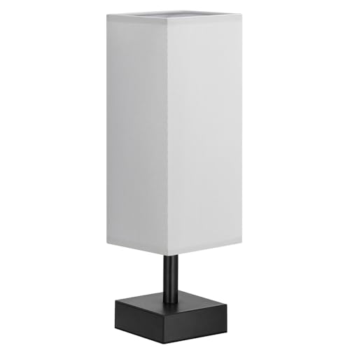 Image of aooshine Small Bedside Table Lamp for Bedroom - Square Grey Fabric Shade | Inline Rocker Switch, Corded Electric, Bulb Not Included, 12.8 inch Mini Table Lamp for Nightstand, Desk, Dorm, Office
