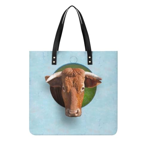 Cabas Sac à Main Shopper Vache Jaune Grand Format 39x39cm