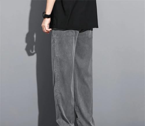 Men's Summer Jeans Thin Loose Straight Denim Pants Drawstring Elastic Waist Casual Plus Size Trousers2