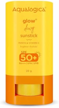 Aqualogica Glow+ Dewy Sunstick with SPF 50+ & PA++++ | Sun Protected Skin with Vitamin C & Papaya | Easy Reapplication & Non-Comedogenic | Fragrance & Color Free | 0.70 Oz/20g