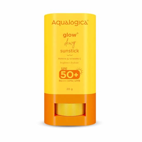 Aqualogica Glow+ Dewy Sunstick with SPF 50+ & PA++++ | Sun Protected Skin with Vitamin C & Papaya | Easy Reapplication & Non-Comedogenic | Fragrance & Color Free | 0.70 Oz/20g