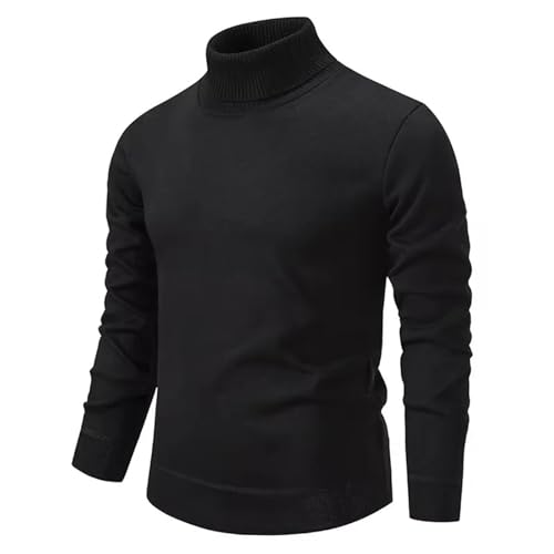 Men's Turtleneck Sweater Knitted Pullover Warm Loose Solid Color Casual Top3