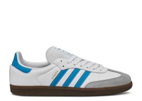 Image of adidas Originals Samba Mens Sneakers, White /Shock Cyan /Gum, Size 10