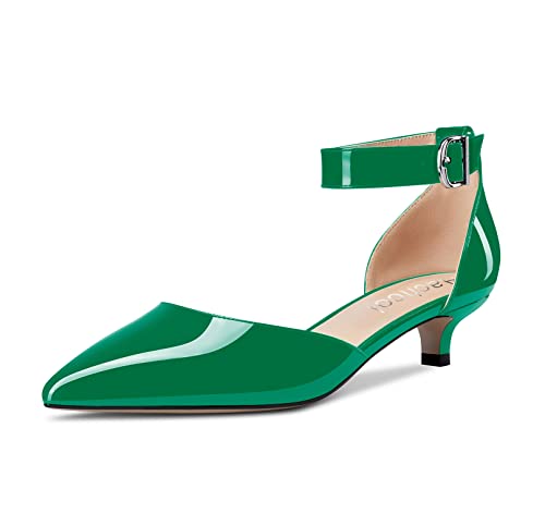 Image of Aachcol Women Kitten Low Heel Ankle Strap Pumps Pointed Toe Sandals Dress Shoes Party Office Wedding 1.5 Inch
